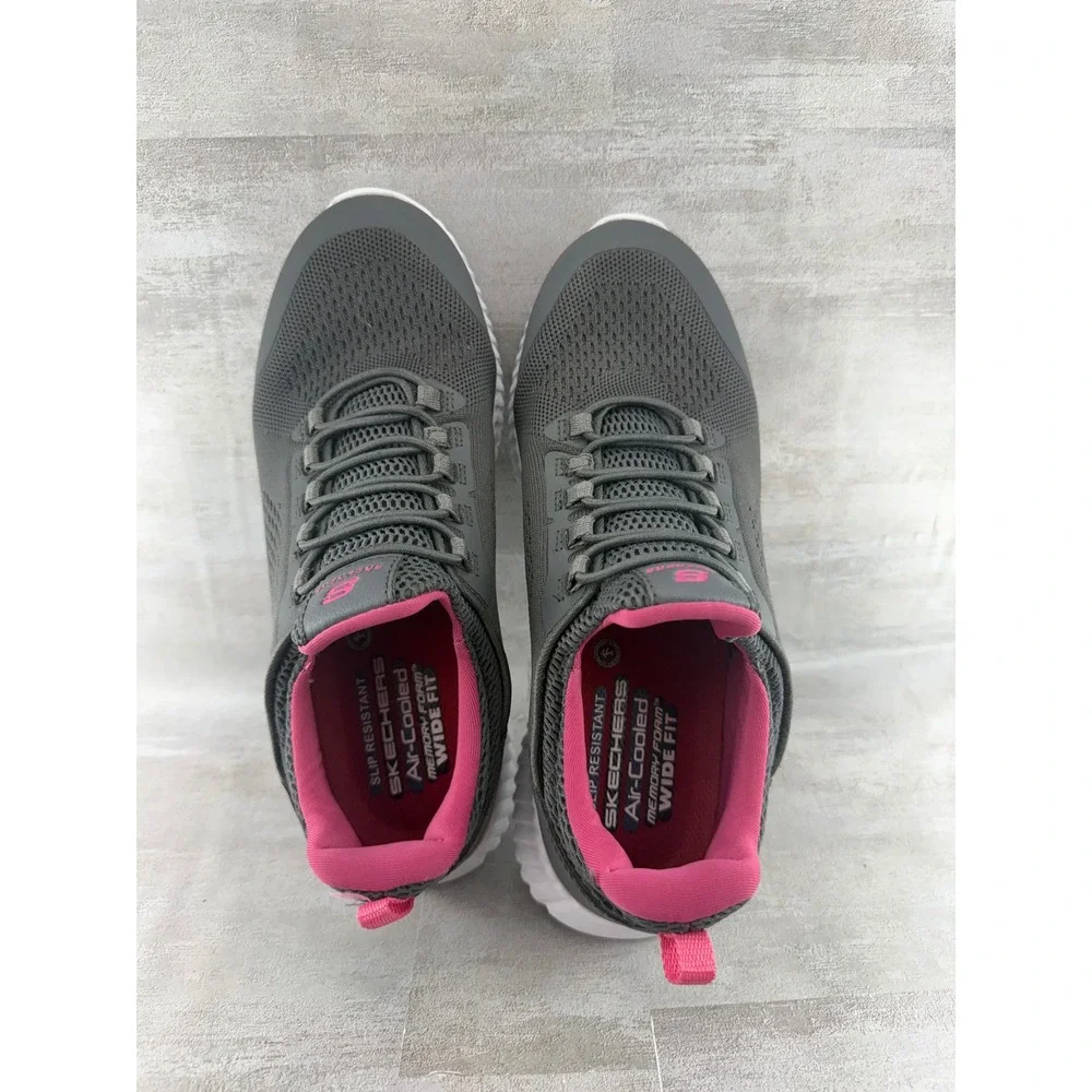 Skechers Work Slip Resistant Shoes Women Sz 9 Wide Grey Pink 77260W Relaxed Fit
